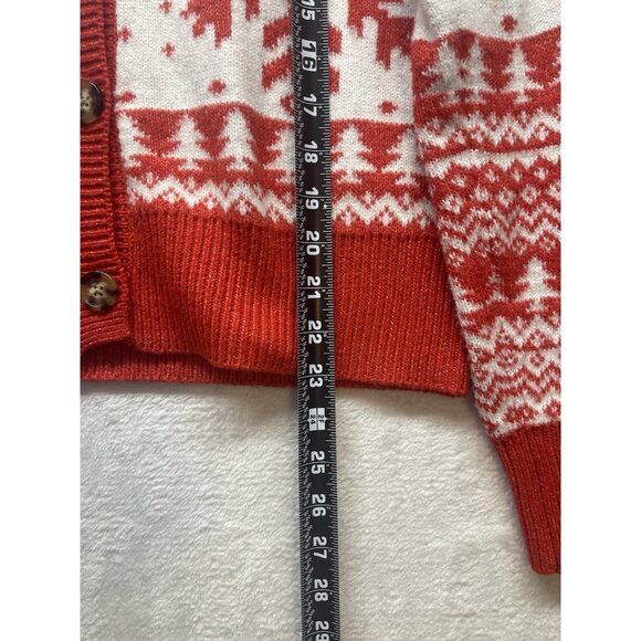 Christmas Sweater Dec. 25th Women’s S  Red/White Snowflakes Reindeer Cardigan - Picture 5 of 6